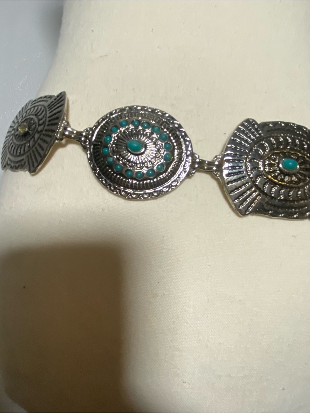 Silver Metal & Turquoise Concho Belt Size S/M - Picture 7 of 8